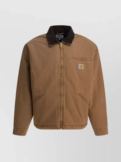 Carhartt Detroit Style Jacket Contrast Collar In Brown