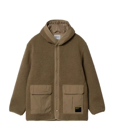 Carhartt Devin Faux-shearling Hooded Jacket In Brown
