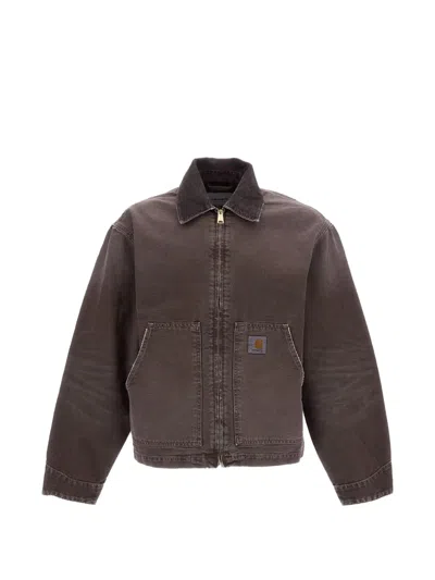 Carhartt Distressed Corduroy-collar Jacket In Brown