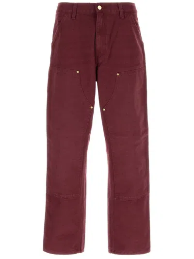 Carhartt Burgundy Double Knee Cargo Pants In Red