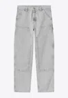 Carhartt Wip Double Knee Pant Black Chalk Wash In Gray