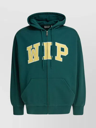 Carhartt Drawstring Hood Kangaroo Pocket Ribbed Cuffs In Green