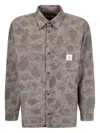 Carhartt Allover Camouflage Print Long Sleeve Shirt With Button-up Front In Brown