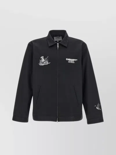 Carhartt Logo-embroidered Twill Jacket In Black