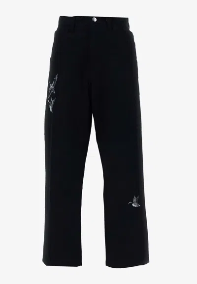 Carhartt Duck Embroidered Knee Pant Pockets In Black