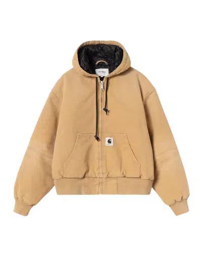 Carhartt Dusty H Dearborn Canvas Hooded Quilted Jacket In Brown