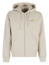 Carhartt Hooded Script Cotton Sweatshirt Pockets In Neutral