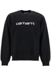 Carhartt Fleeced Cotton Crew-neck Sweatshirt With Embossed Logo In Black