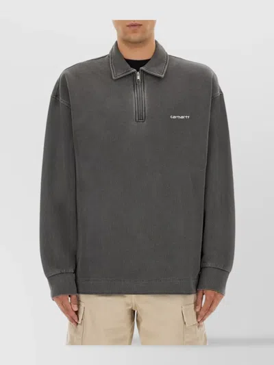 Carhartt Embroidered Script Sweatshirt Ribbed Cuffs In Gray