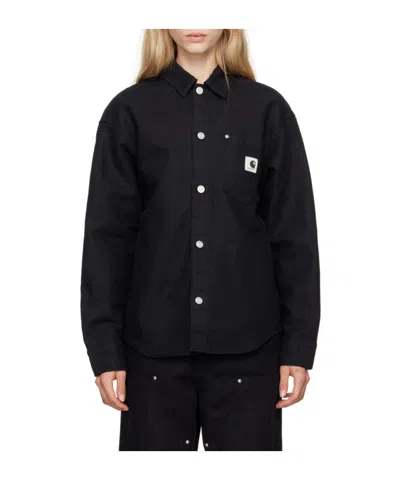 Carhartt Structured Short Coat With Button-up Front And Flap Pockets In Black