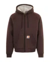 Carhartt Heavyweight Hooded Jacket With Adjustable Hood And Ribbed Cuffs In Brown