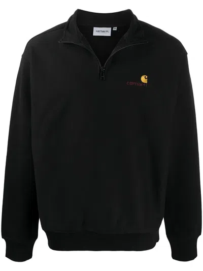 Carhartt Wip Half Zip American Script Sweat In Black