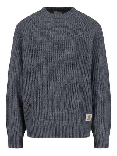 Carhartt Raglan Sleeve Crewneck Sweater With Ribbed Texture In Gray