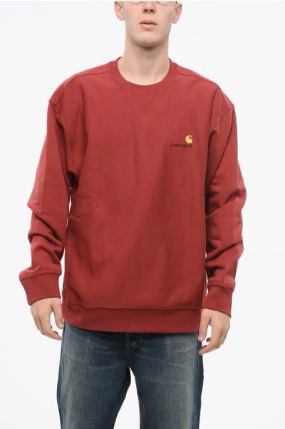 Carhartt Fleeced Cotton American Script Crew-neck Sweatshirt With Emb