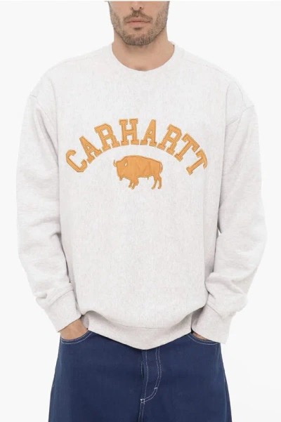 Carhartt Fleeced Cotton Crew-neck Sweatshirt With Contrasting Detail In White