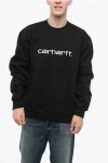 Carhartt Fleeced Cotton Crew-neck Sweatshirt With Embossed Logo In Black