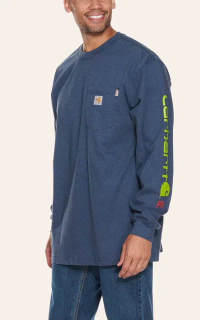Carhartt Force Men's Heather Dark Blue Long Sleeve Fr T-shirt