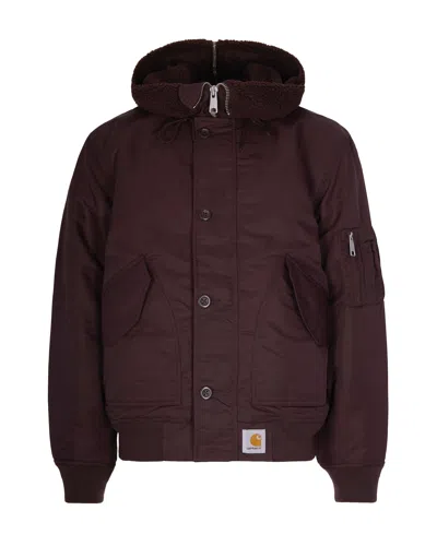 Carhartt Medium-weight Nylon Bomber Jacket With Detachable Fleece Flap In Brown