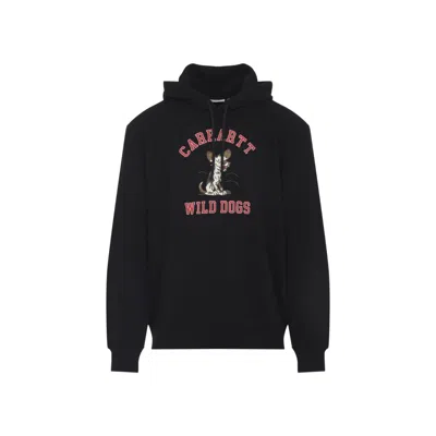 CARHARTT GRAPHIC PRINT BLACK HOODIE WITH DRAWSTRING HOOD AND RIBBED DETAILS
