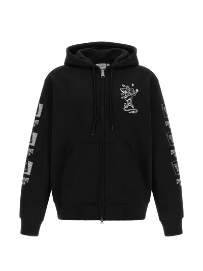 Carhartt Hooded Cotton Jacket Playing Cards Print In Black