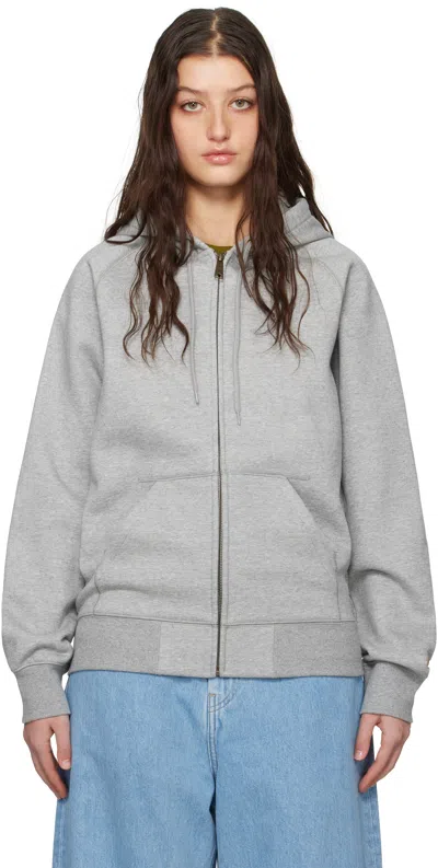 Carhartt Gray Chase Hoodie In Grey Heather / Gold