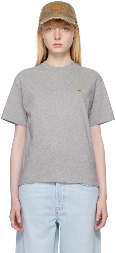 Carhartt Gray Chase T-shirt In Grey Heather / Gold