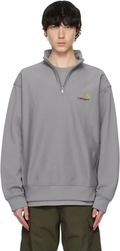 Carhartt Gray Half Zip American Script Sweatshirt In 2lrxx Yosemite