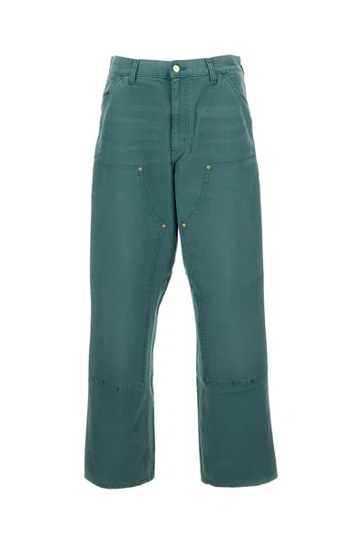 Carhartt Cropped 5-pocket Trousers With Button And Zip Fastening In Green