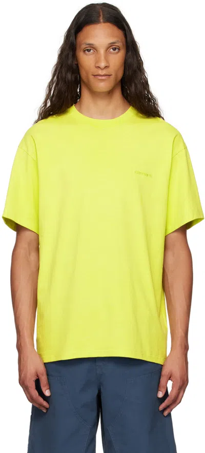 Carhartt Work In Progress Duster Script Logo Embroidered T-shirt In Gd 29t Arctic Lime