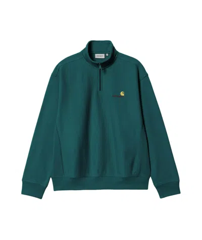Carhartt Green Half Zip American Script Sweatshirt In Blue