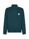 Carhartt Mens Dark Fir Logo-patch Long-sleeve Cotton Polo Sweatshirt In Green