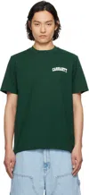Carhartt Green S/s University Script T-shirt In Conifer/ White 2rqxx