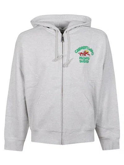 CARHARTT GREY PRINTED ZIP-UP HOODIE