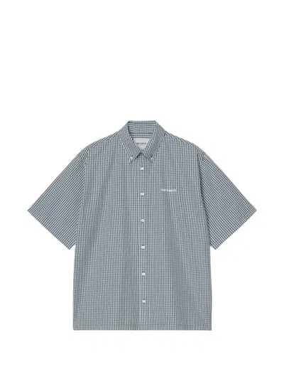 Carhartt Work In Progress Groff Microcheck Short Sleeve Cotton Poplin Button-down Shirt In Blue