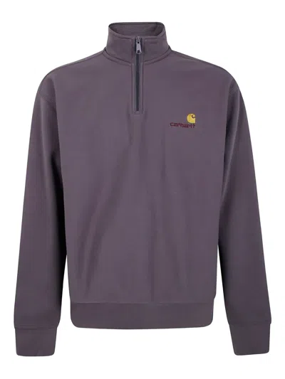 Carhartt Half Zip American Script Embroidered Sweatshirt In Purple