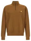 Carhartt Half Zip American Script Sweat Sweatshirt Brown In Brown