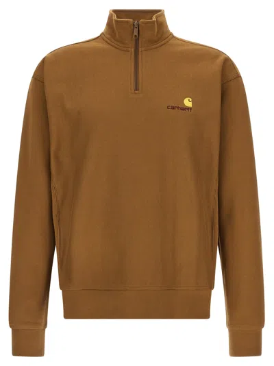 Carhartt Half Zip American Script Sweat Sweatshirt Brown