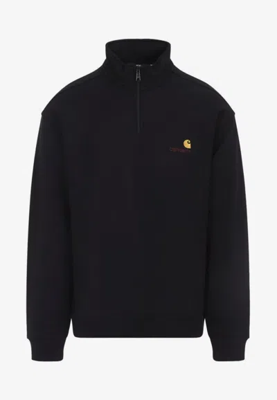 Carhartt Wip Half Zip American Script Sweatshirt In Black