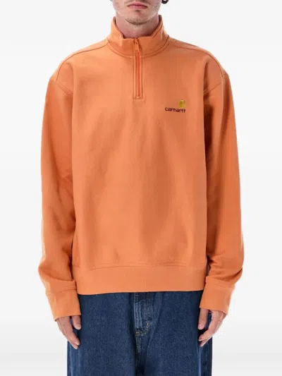 Carhartt Wip Half-zip American Script Sweatshirt In Orange