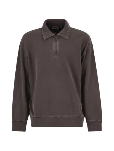 Carhartt Mens Tobacco Harper Polo Half-zip Cotton Sweatshirt Xs In Gray