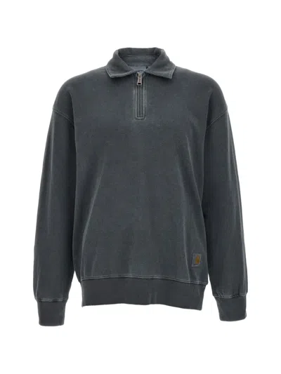 Carhartt Harper Garment-dyed Zip-fastening Polo Shirt In Black
