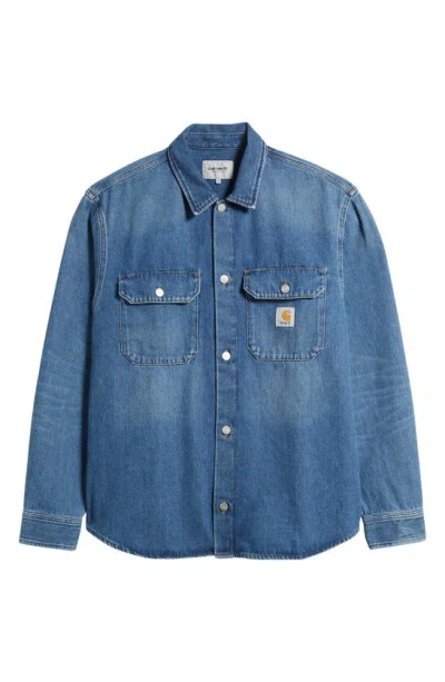Carhartt Harvey Denim Shirt Jacket In Blue Dark Used Wash