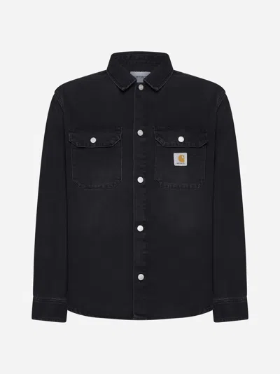 Carhartt Harvey Olympia Denim Shirt In Black Dark Used Wash