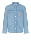 Carhartt Harvey Shirt With Long Sleeves And Pointed Collar In Blue Stone Bleached
