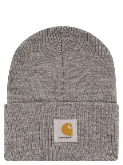 Carhartt Hat With Turn-up And Logo Label In Gray