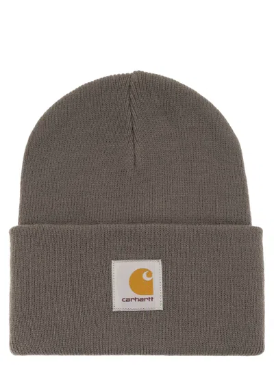 Carhartt Hat With Turn-up And Logo Label In Gray