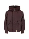 Carhartt Medium-weight Nylon Bomber Jacket With Detachable Fleece Flap In Brown