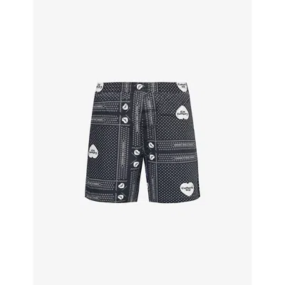 Carhartt Heart Bandana Graphic-print Cotton Shorts In Print / Black