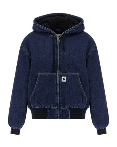CARHARTT HEAVY COTTON DENIM JACKET WITH FLEECE LINING