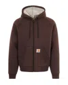 Carhartt Heavyweight Hooded Jacket With Adjustable Hood And Ribbed Cuffs In Brown